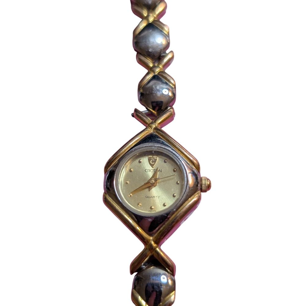 Vintage Croton X & O Two Toned Band Quartz Wristwatch W/ Fold Over Clasp